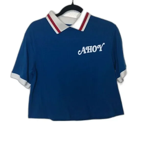 STRANGER THINGS Polo Crop Top Size Small Blue Scoops Ahoy Stranger Things - Picture 8 of 8